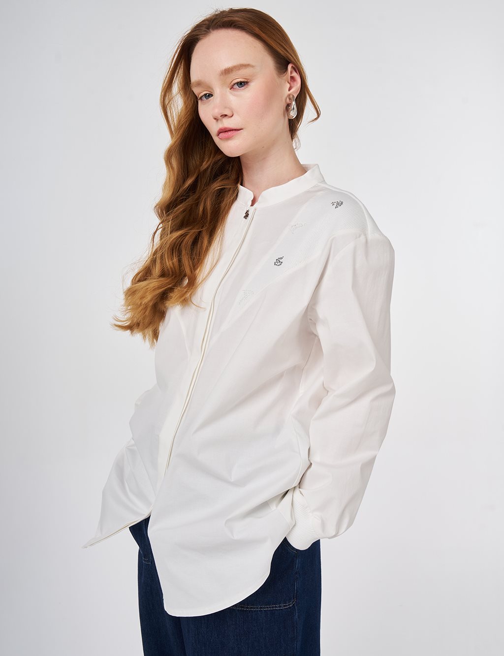 Patch Stitched Cotton Blouse Ecru