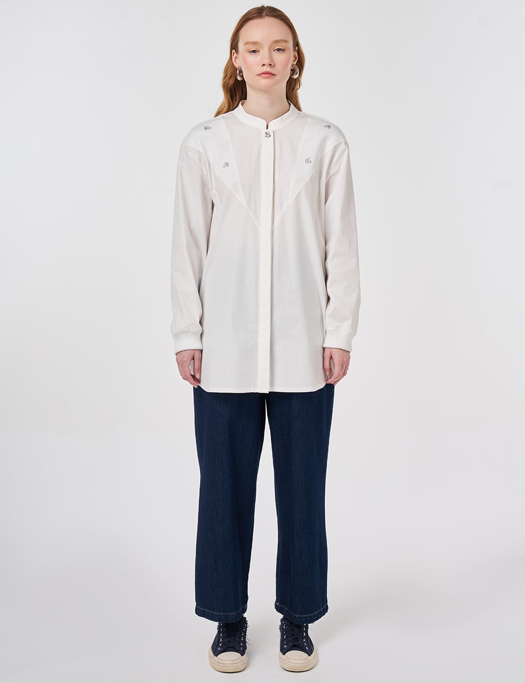 Patch Stitched Cotton Blouse Ecru