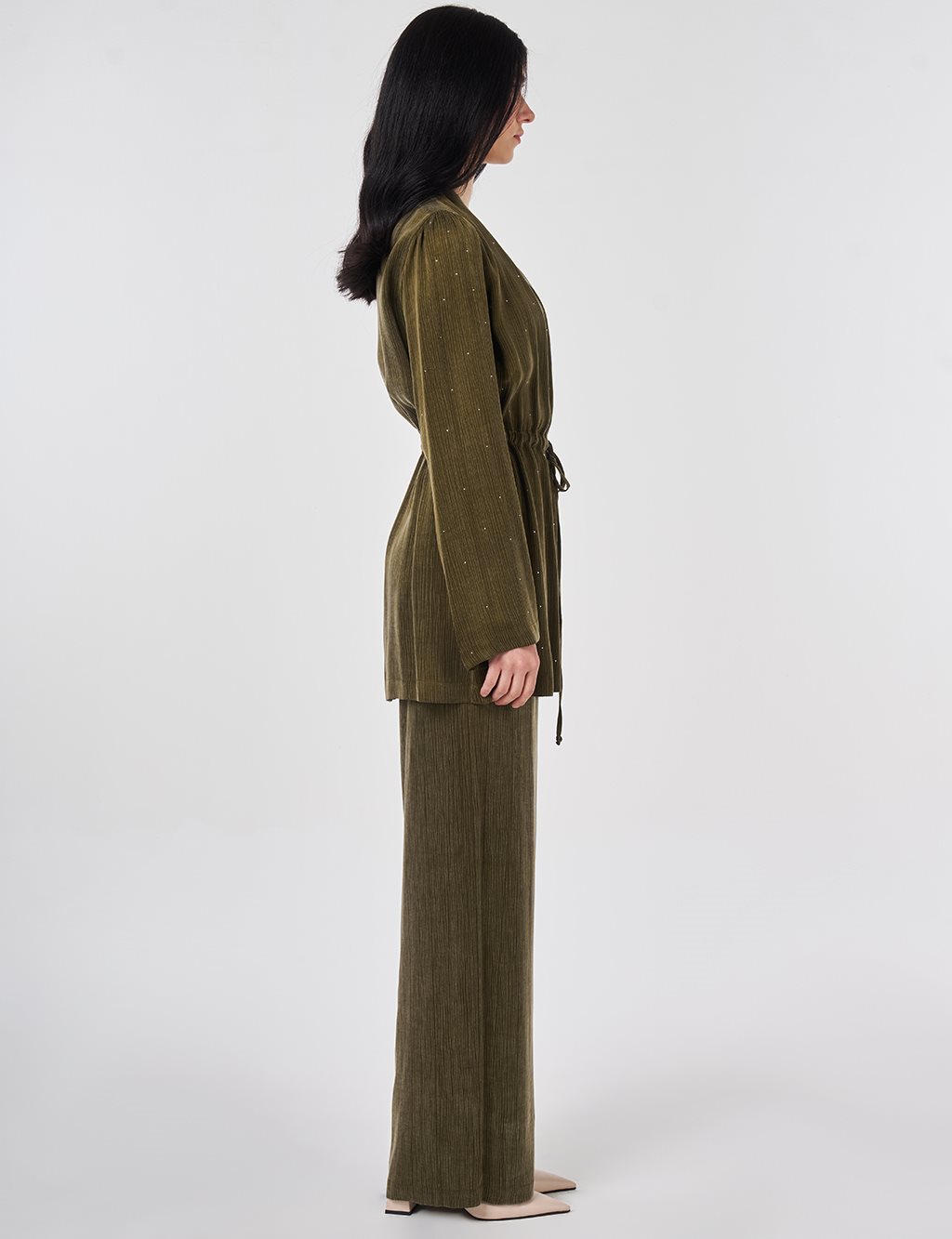 Hotfix Printed Lyocell Viscose Two-Piece Set Dark Khaki