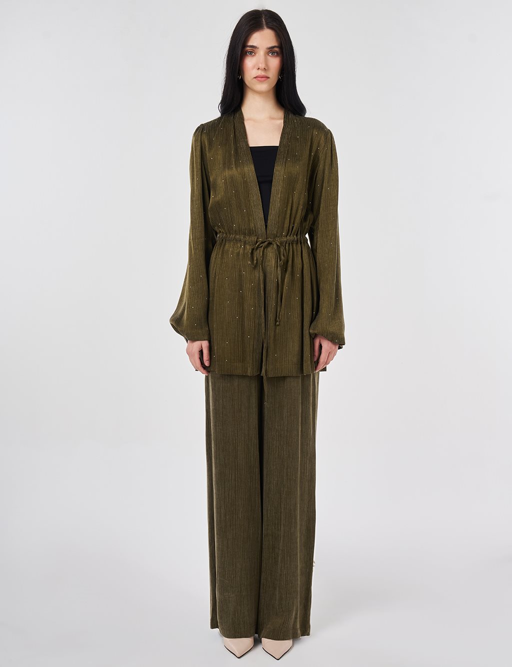 Hotfix Printed Lyocell Viscose Two-Piece Set Dark Khaki