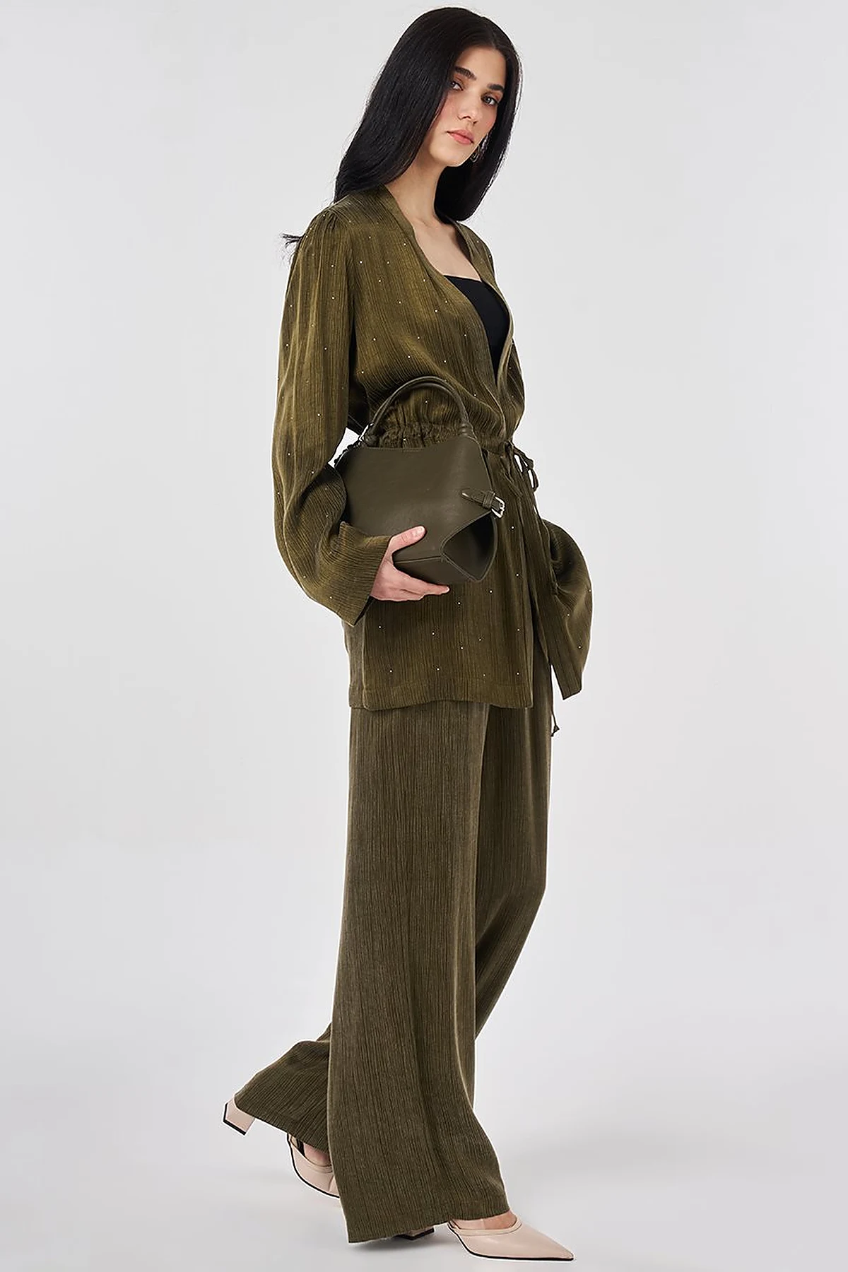 Hotfix Printed Lyocell Viscose Two-Piece Set Dark Khaki