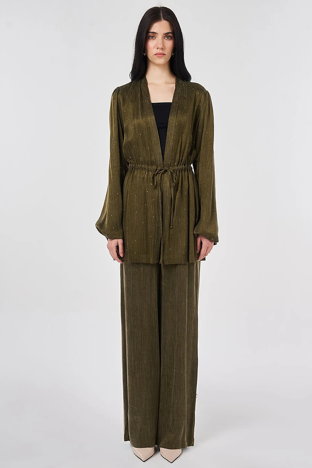 Hotfix Printed Lyocell Viscose Two-Piece Set Dark Khaki