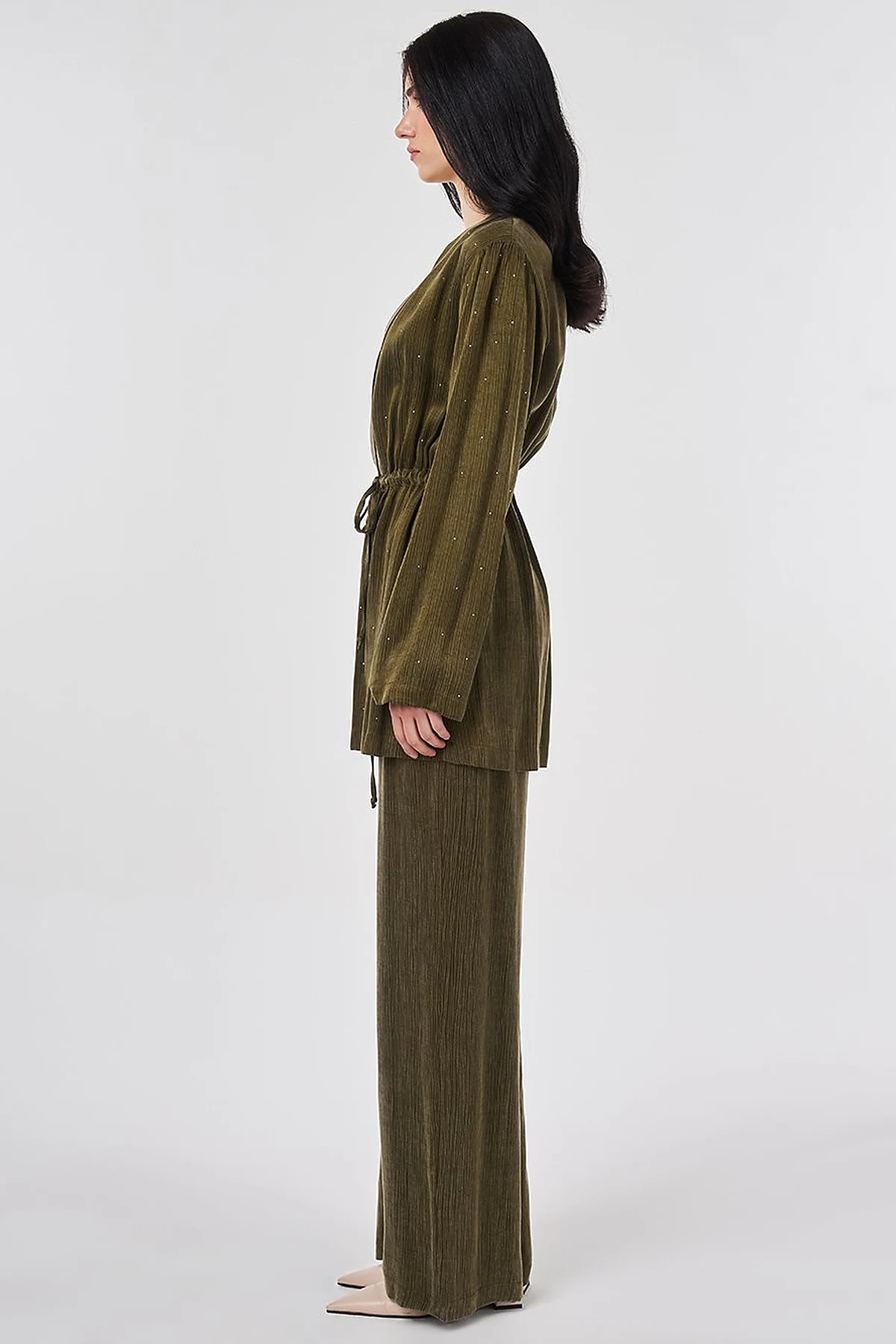 Hotfix Printed Lyocell Viscose Two-Piece Set Dark Khaki