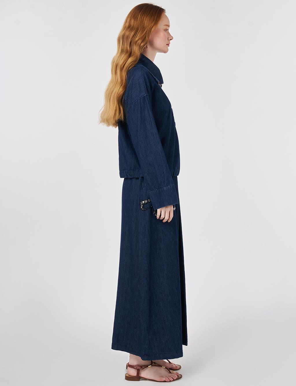 Embroidered Detail Denim Set Navy