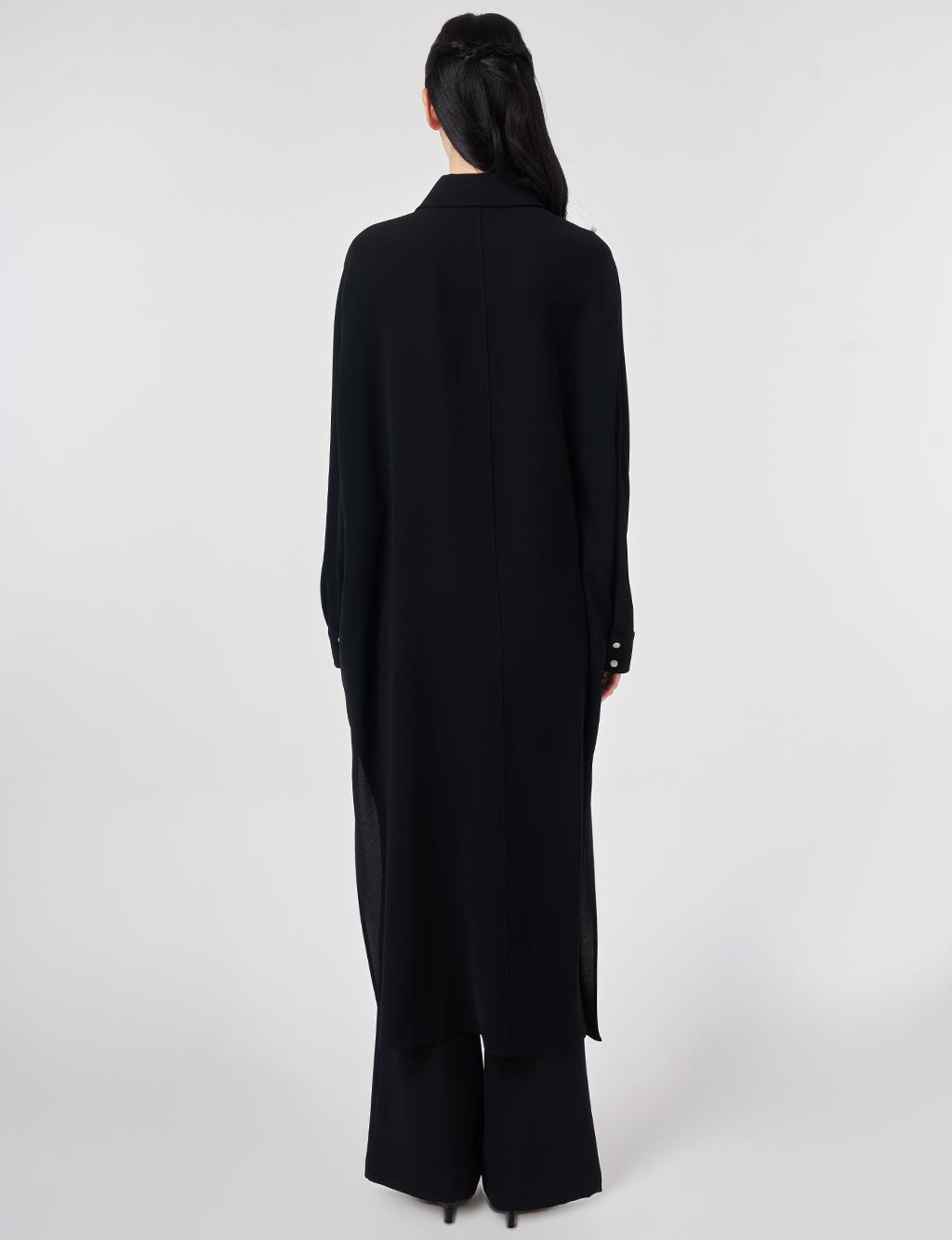 Embroidered Crepe Long Tunic Black