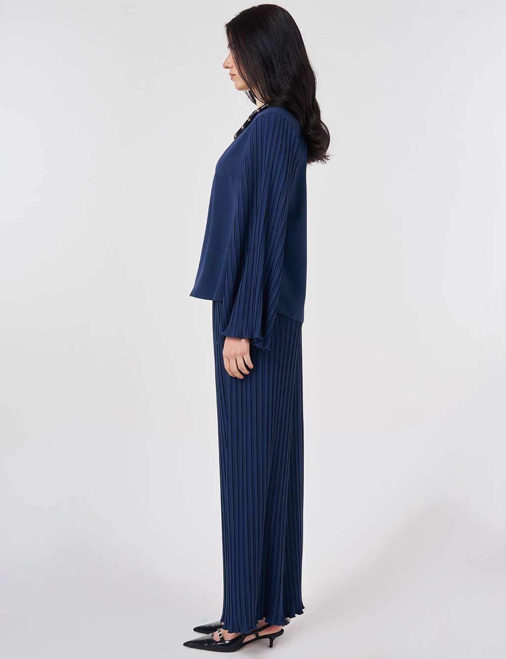 Pleated Two-Piece Set Indigo