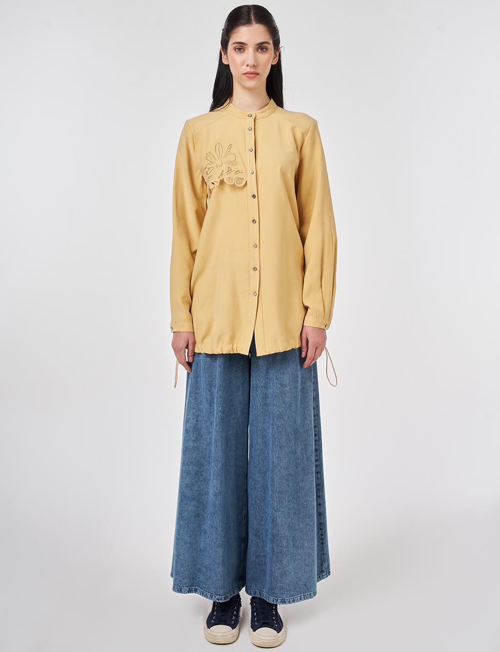 Embroidered Applique Tunic Mustard