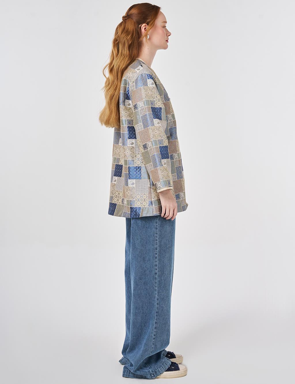 Square Pattern Jacquard Jacket Indigo