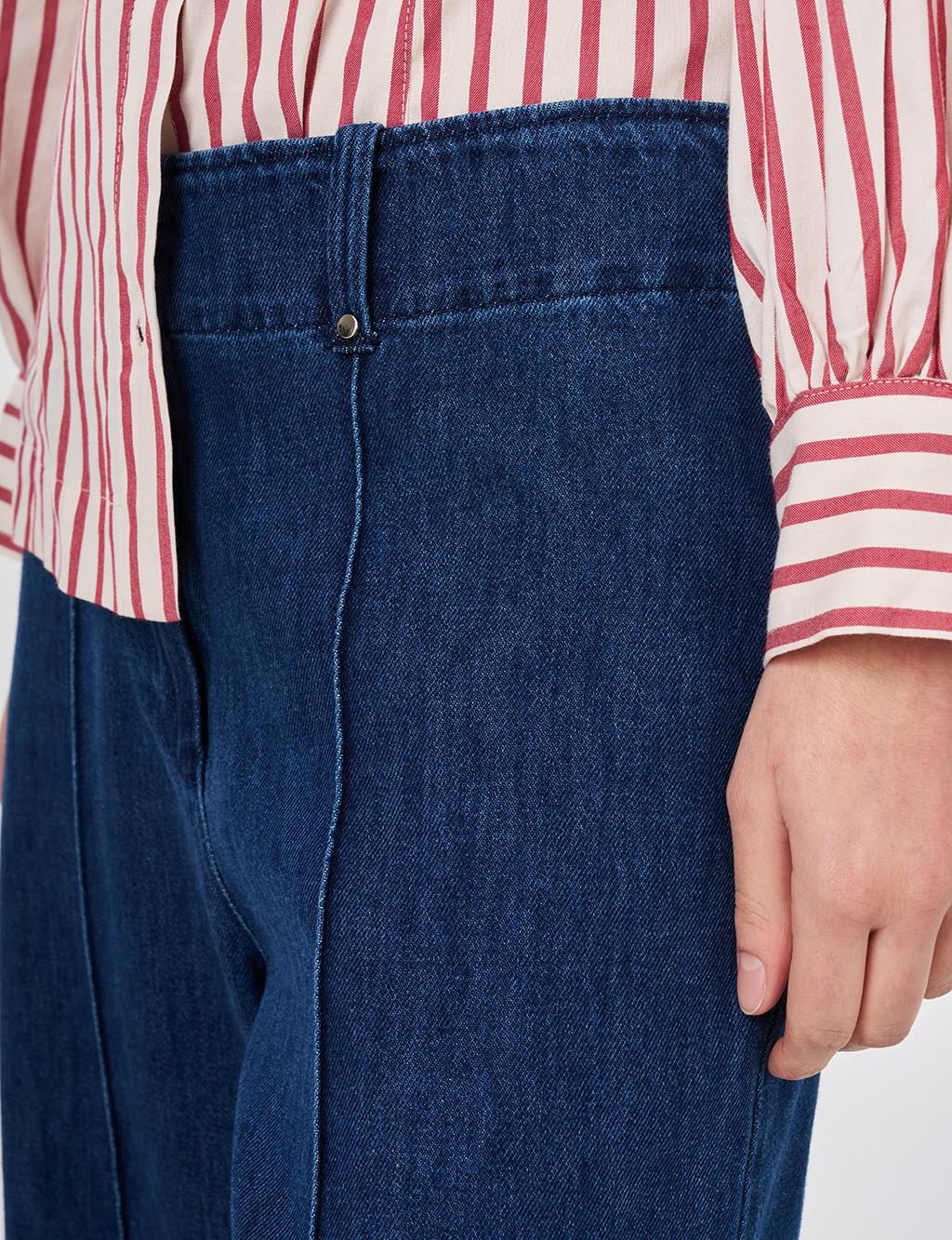 Washed Topstitched Denim Trousers Navy 