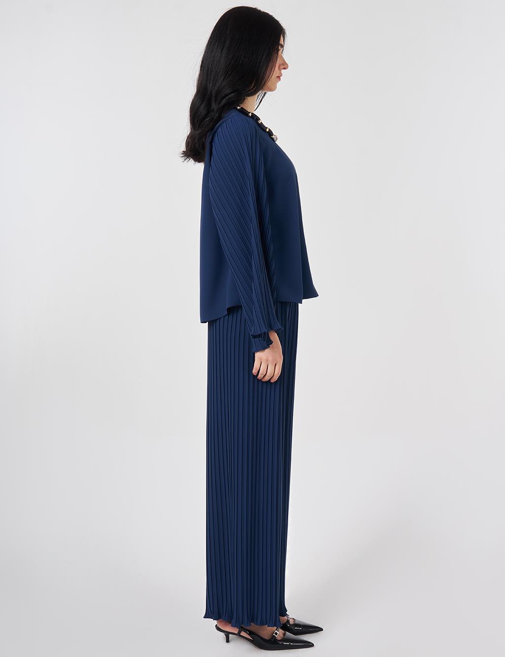 Pleated Two-Piece Set Indigo