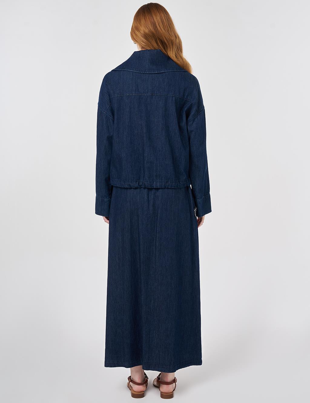 Embroidered Detail Denim Set Navy