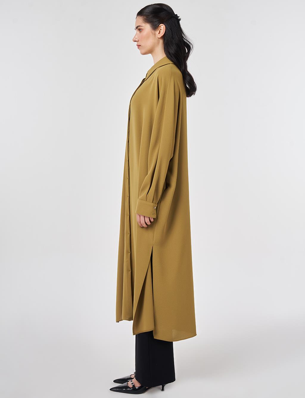 Embroidered Crepe Long Tunic Khaki