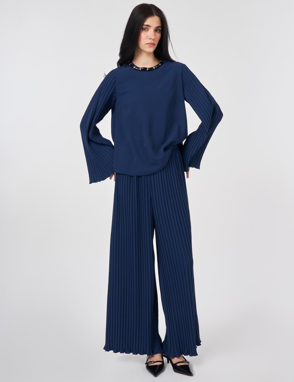 Pleated Two-Piece Set Indigo