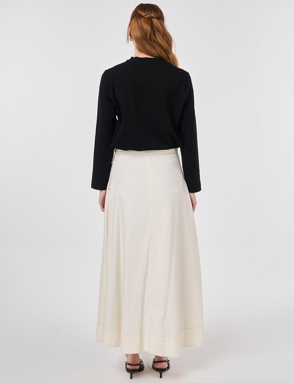 Pinto Stitch Canvas Skirt Ecru