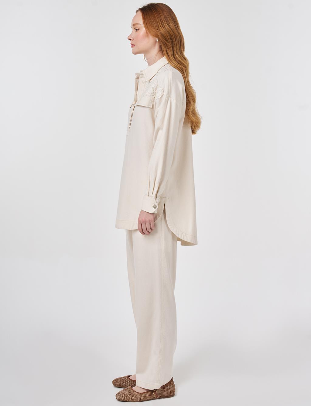 Embroidered Applique Two-Piece Set Cream