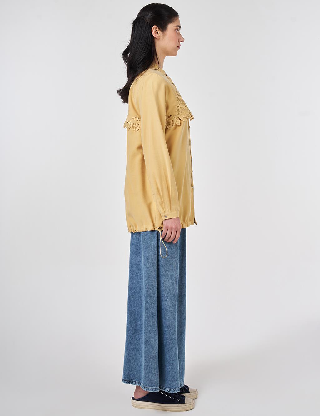 Embroidered Applique Tunic Mustard