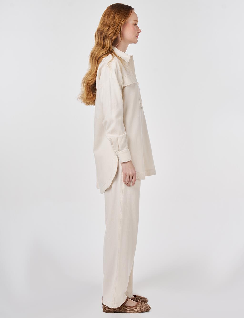 Embroidered Applique Two-Piece Set Cream