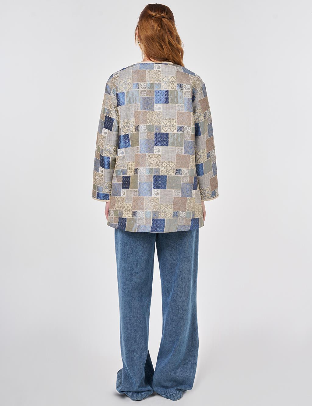 Square Pattern Jacquard Jacket Indigo