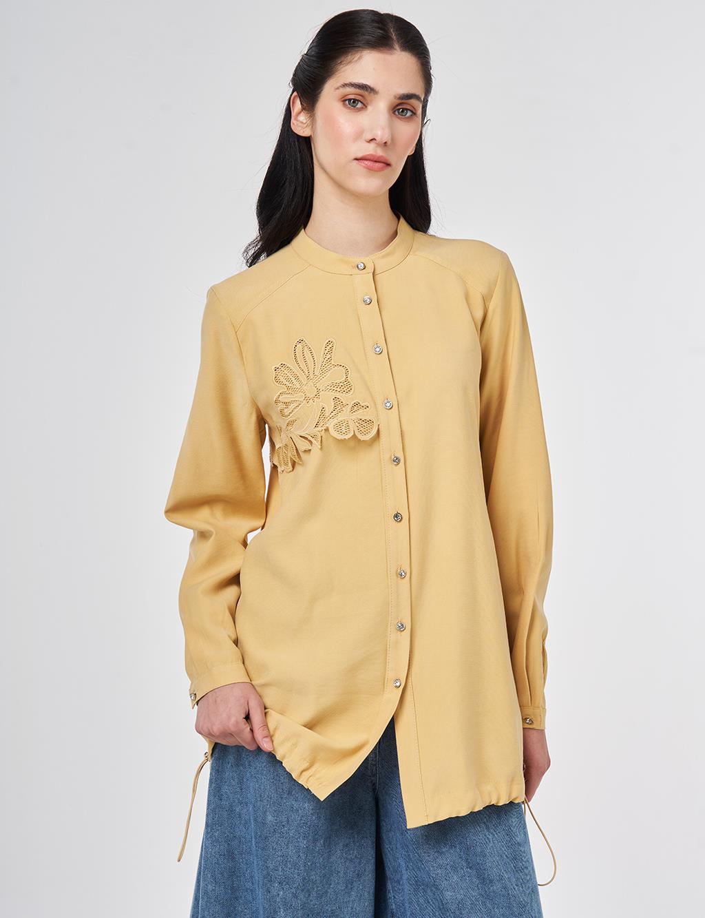 Embroidered Applique Tunic Mustard