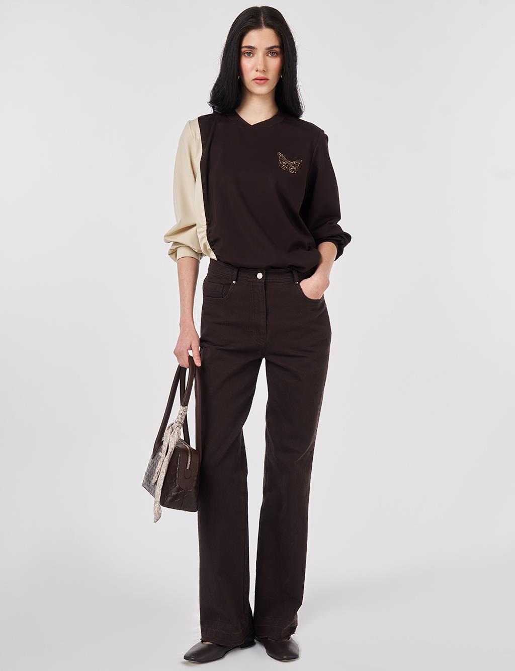 Straight Fit Denim Pants Dark Brown