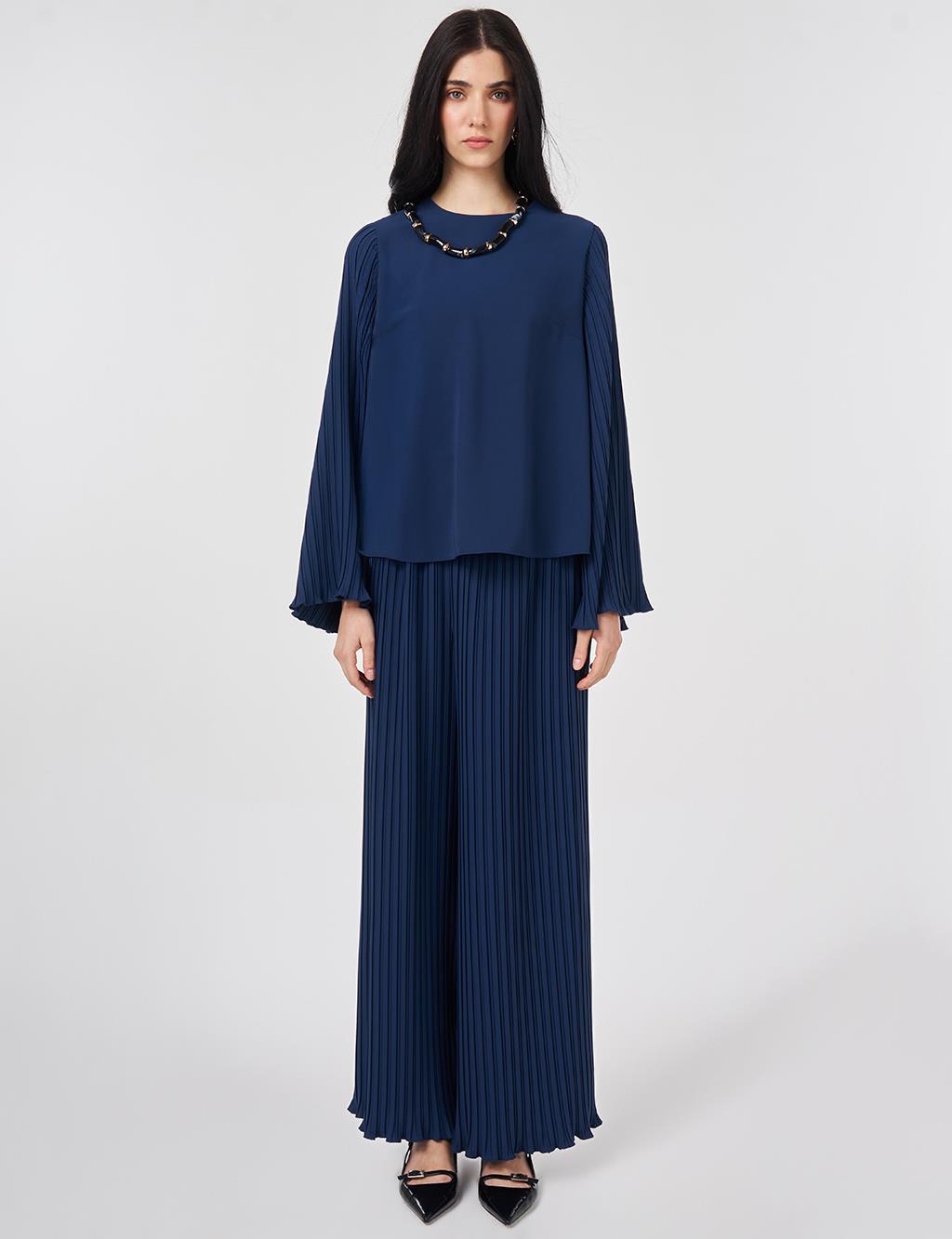 Pleated Two-Piece Set Indigo