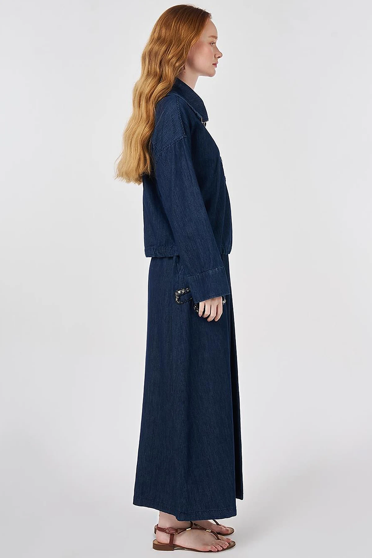 Embroidered Detail Denim Set Navy