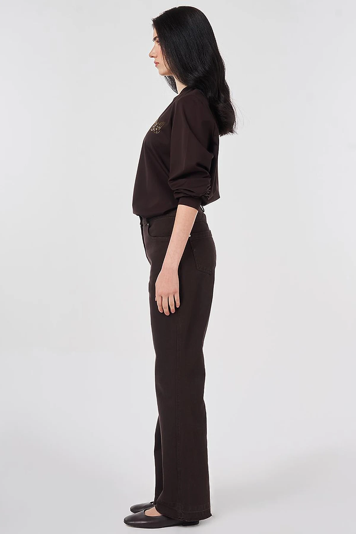 Straight Fit Denim Pantolon Koyu Kahve