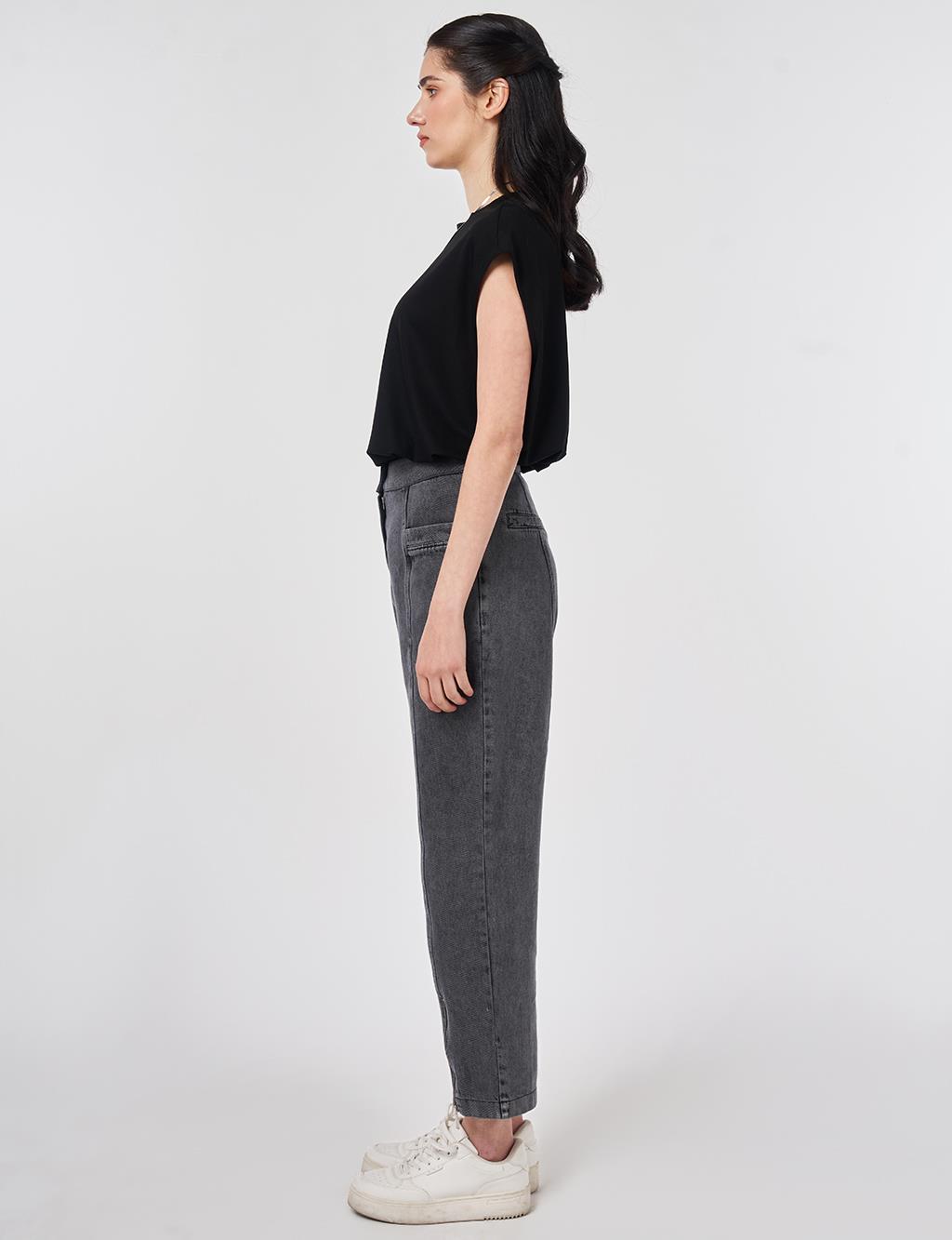 Washed Denim Trousers with Zippered Hems Gray