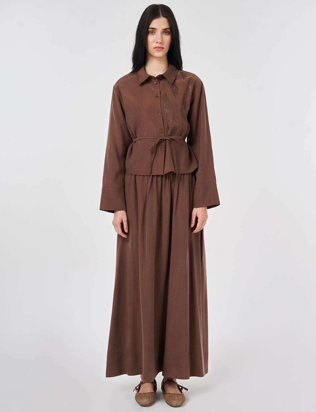 Hotfix Printed Skirt Set Chocolate