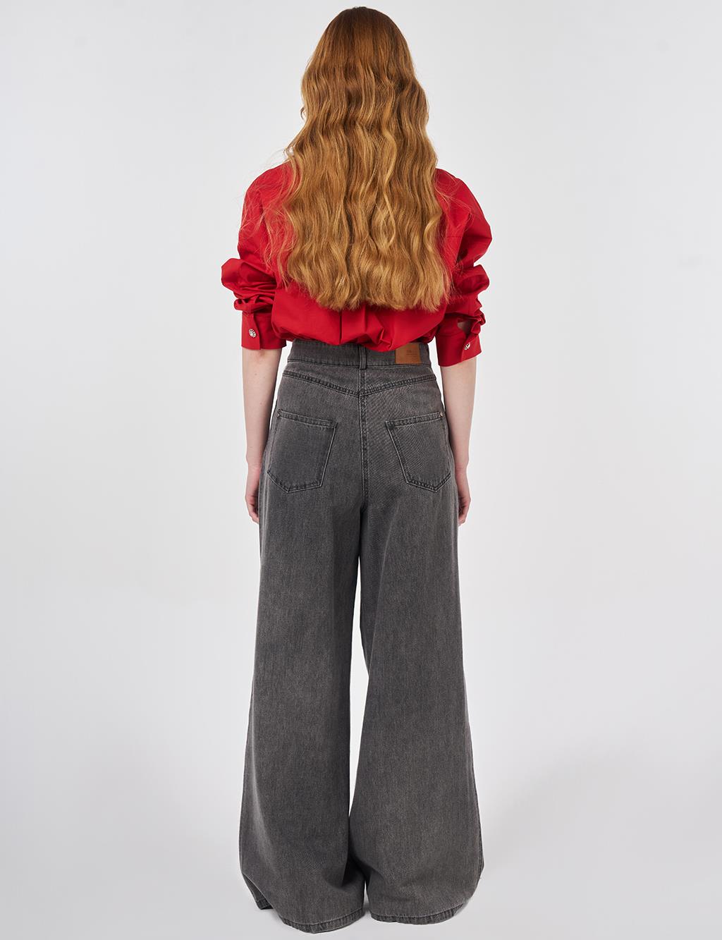 Washed Wide Leg Denim Trousers Anthracite