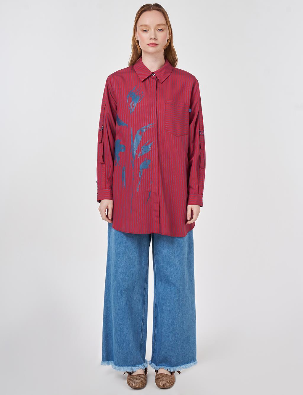 Single Pocket Viscose Tunic Red