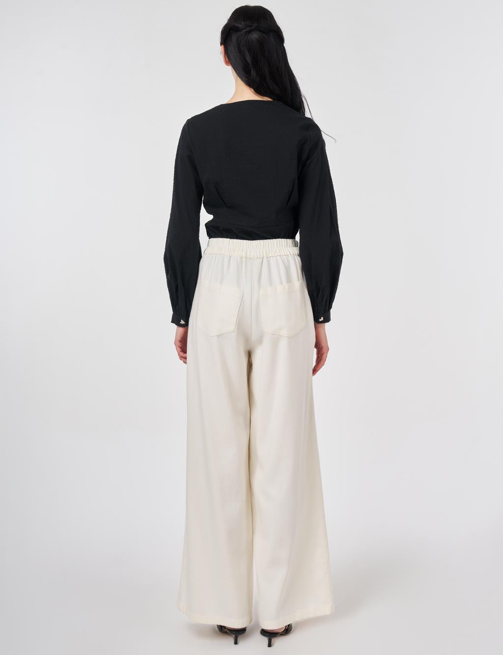 Drawstring Lyocell Trousers in Ecru