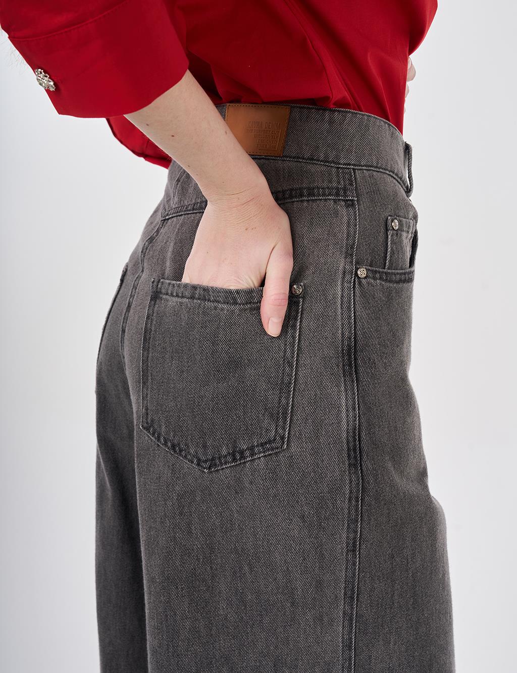 Washed Wide Leg Denim Trousers Anthracite
