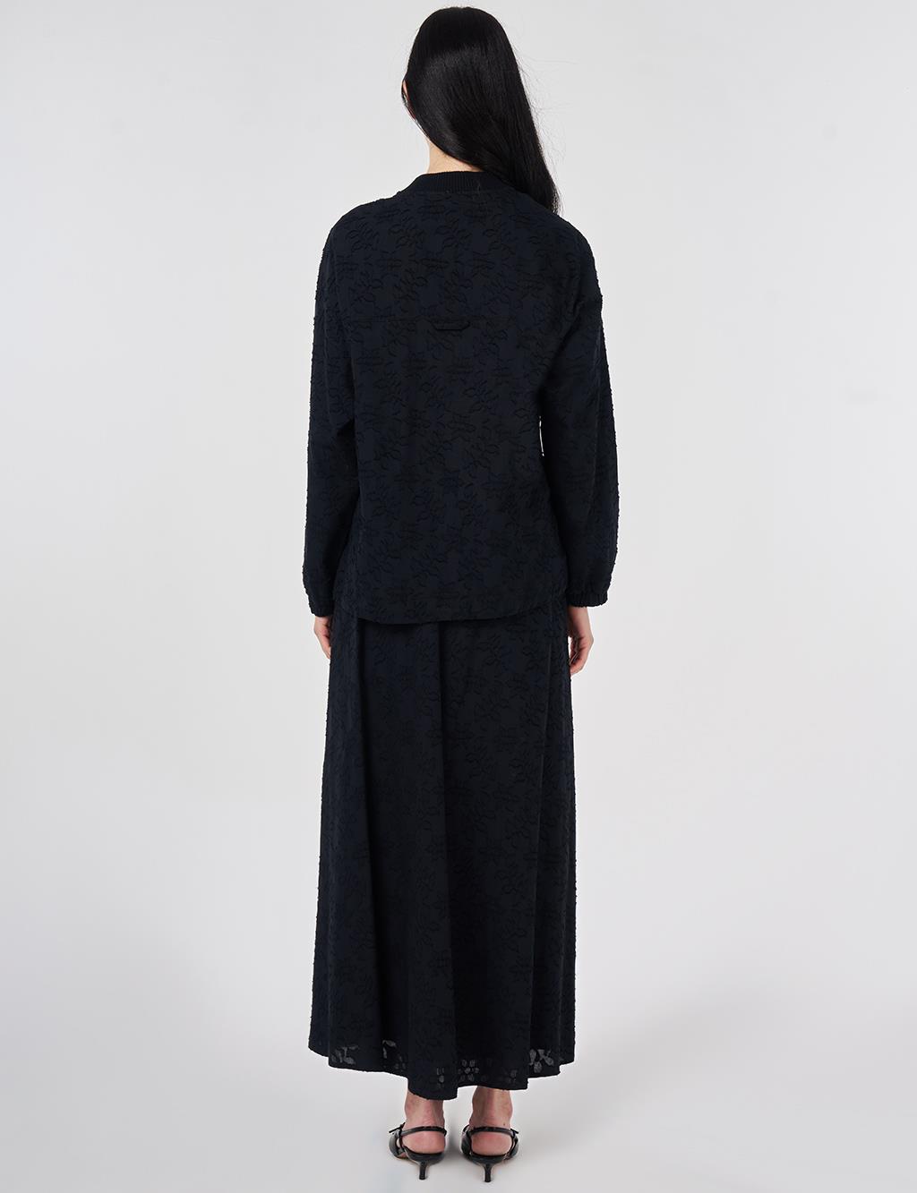 100% Cotton Floral Pattern Two-Piece Set Black