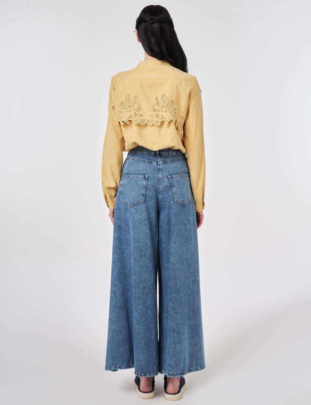 Washed Wide-Leg Denim Trousers Blue 