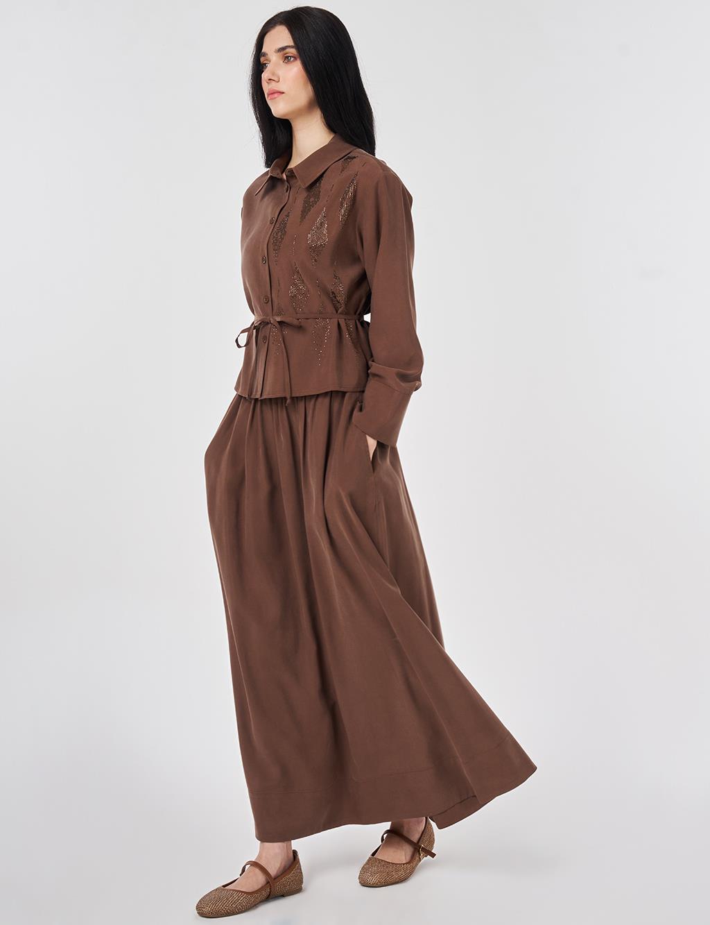 Hotfix Printed Skirt Set Chocolate