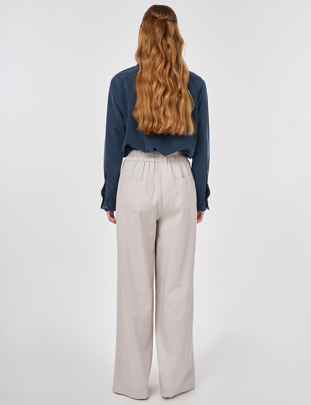 Drawstring Lyocell Trousers in Light Gray