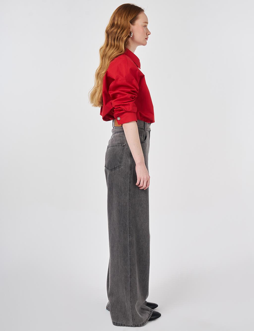 Washed Wide Leg Denim Trousers Anthracite