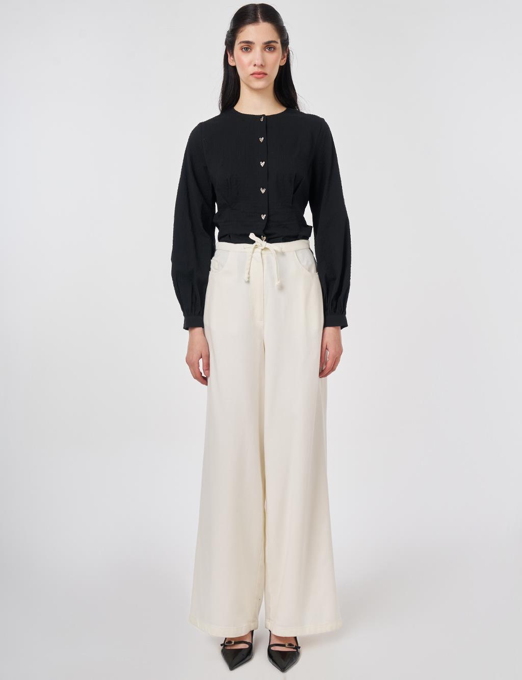 Drawstring Lyocell Trousers in Ecru