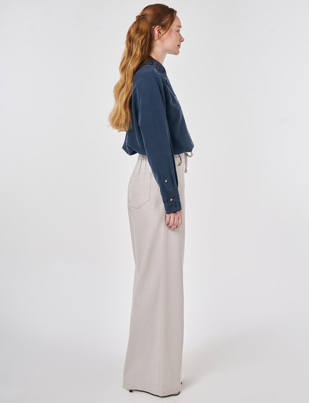 Drawstring Lyocell Trousers in Light Gray