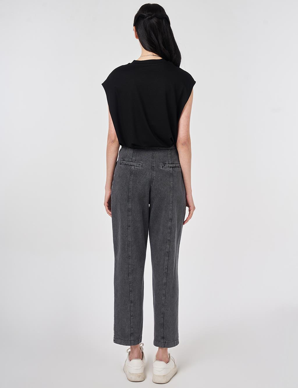 Washed Denim Trousers with Zippered Hems Gray