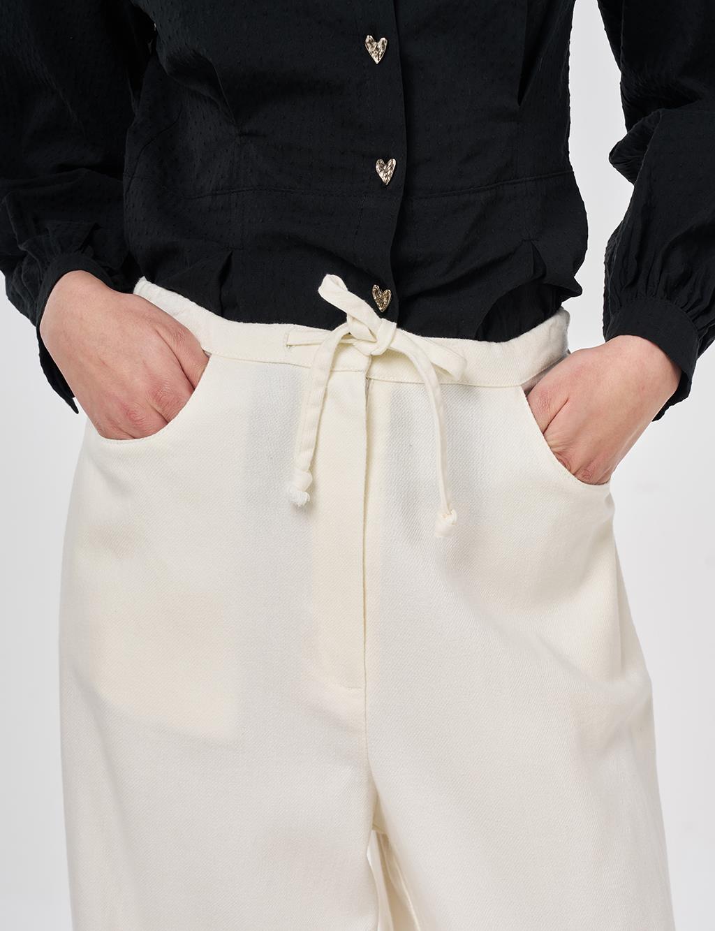 Drawstring Lyocell Trousers in Ecru