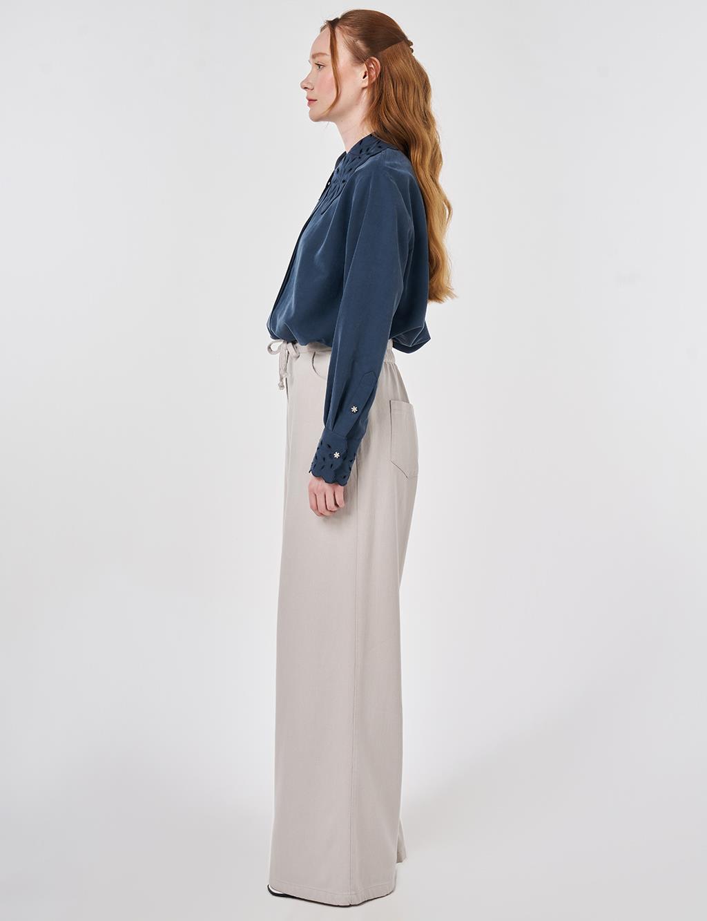 Drawstring Lyocell Trousers in Light Gray