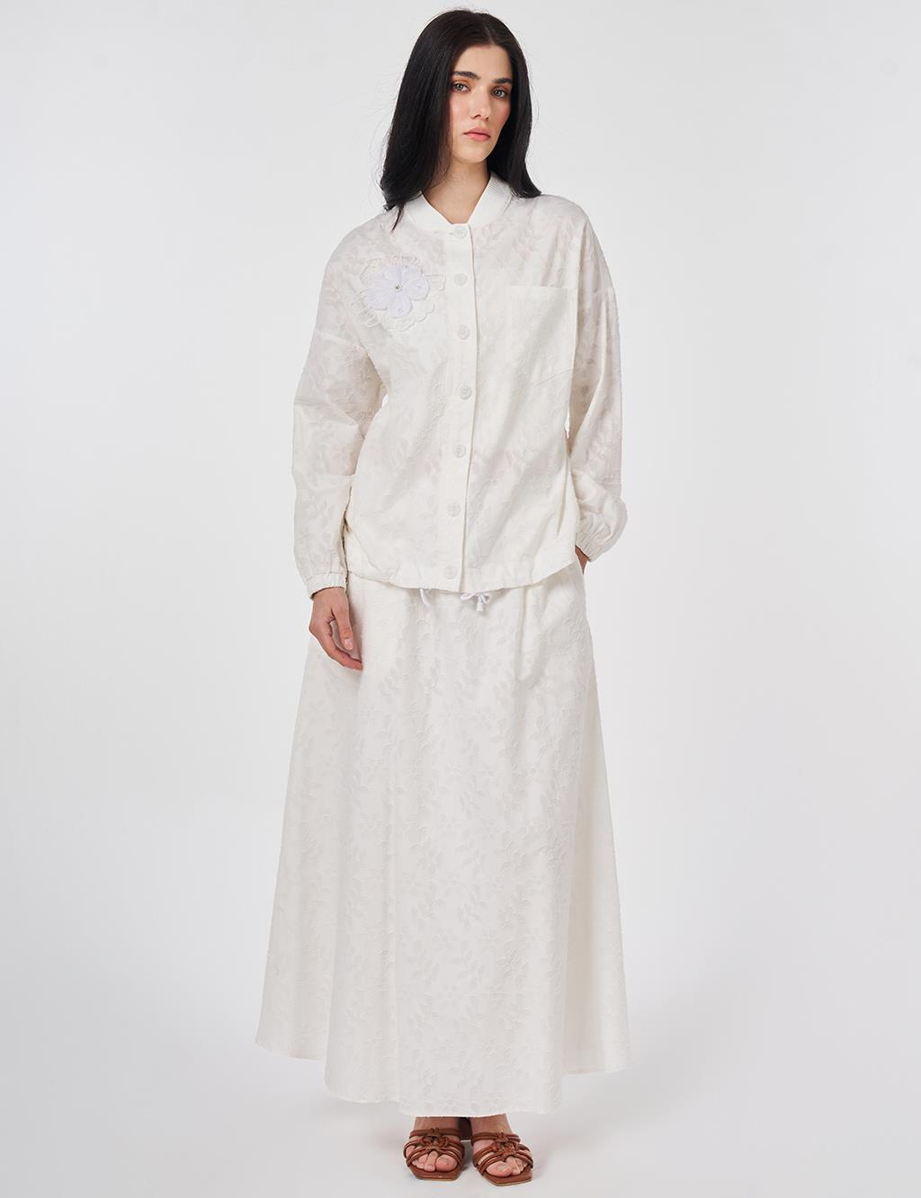 100% Cotton Floral Pattern Two-Piece Set Ecru