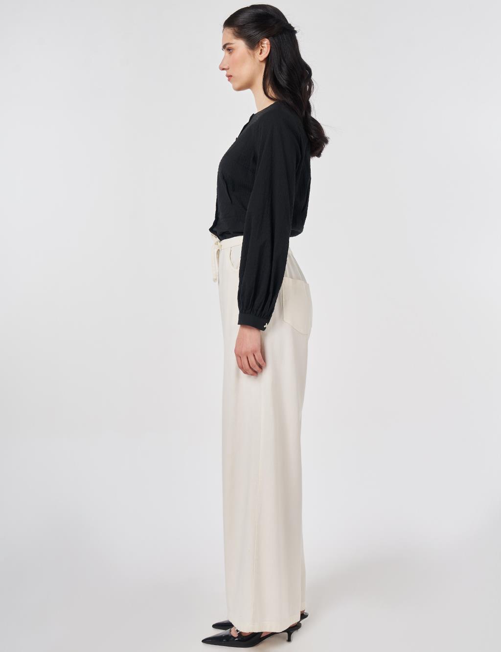 Drawstring Lyocell Trousers in Ecru