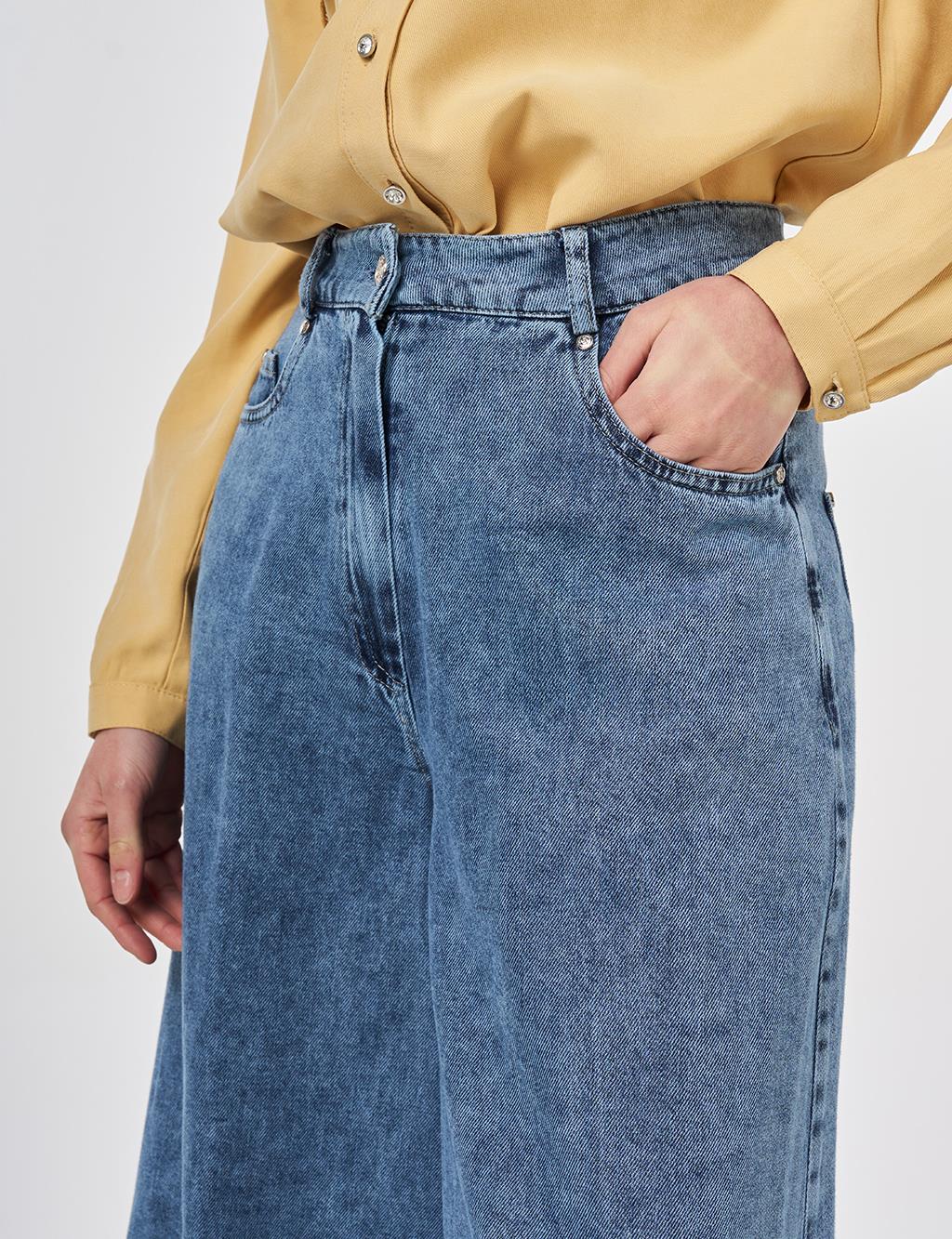 Washed Wide-Leg Denim Trousers Blue 