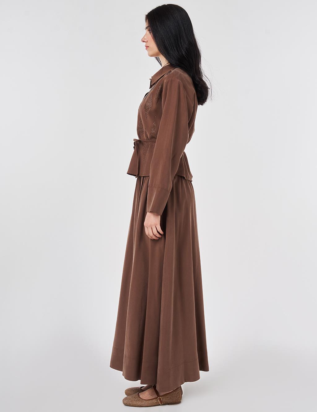 Hotfix Printed Skirt Set Chocolate