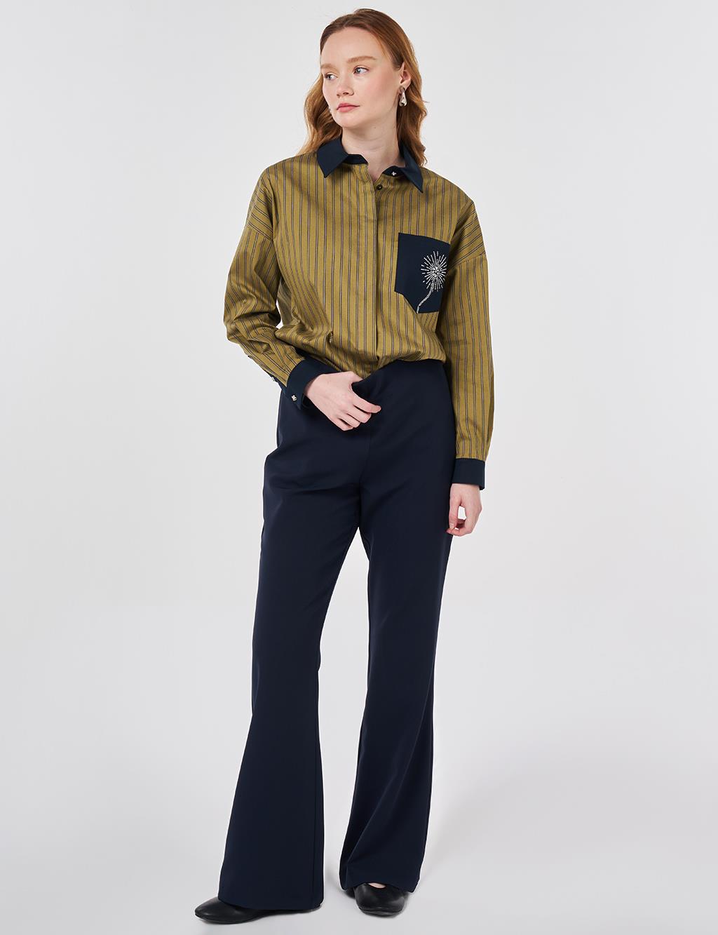 Basic Flared Trousers Dark Navy