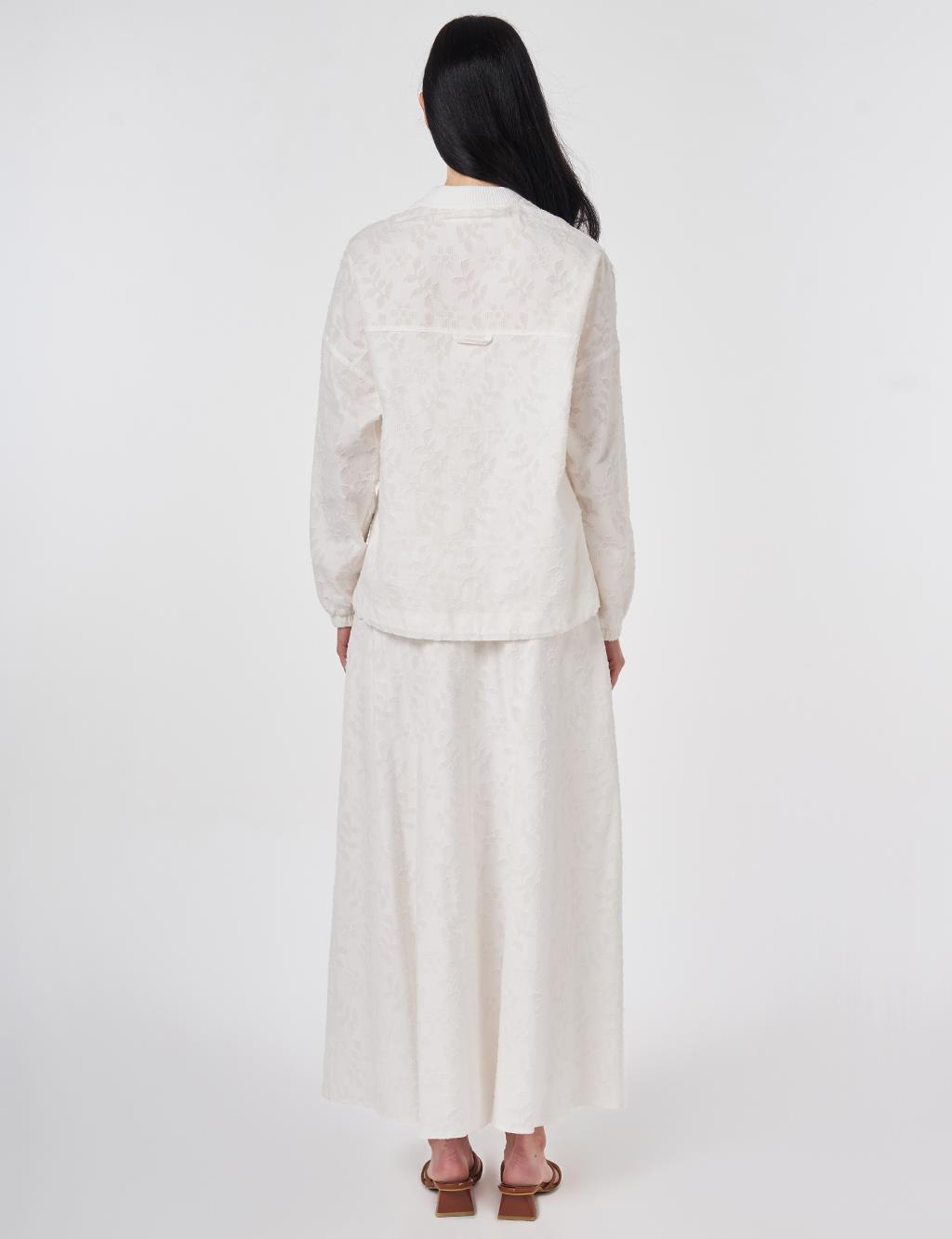 100% Cotton Floral Pattern Two-Piece Set Ecru