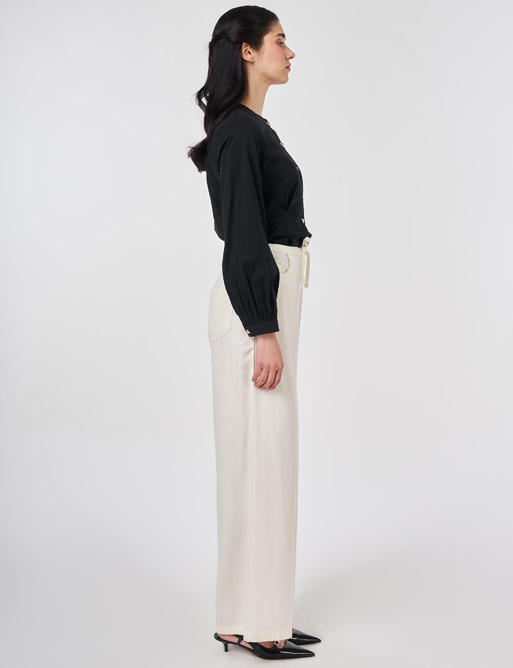 Drawstring Lyocell Trousers in Ecru